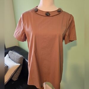 MAX MARA Brown Top with Embellished Collar